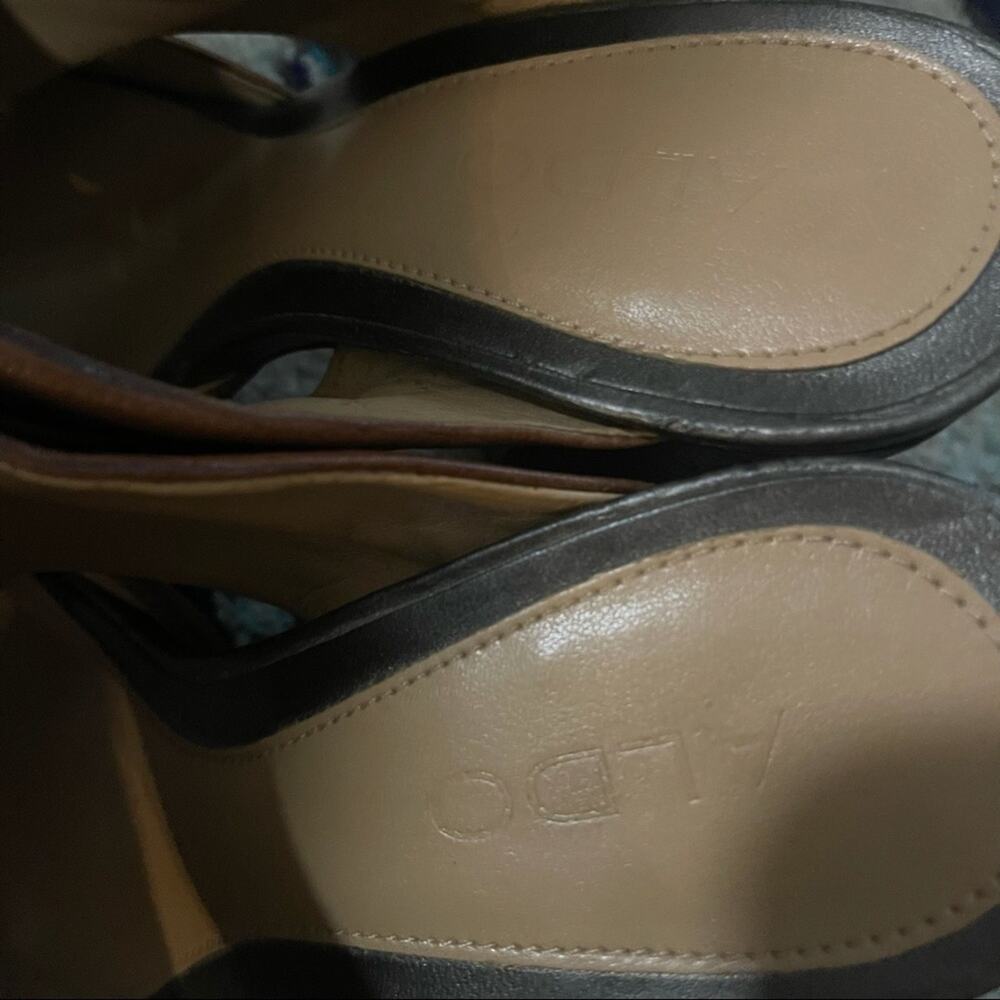 Aldo Brown Leather Slide On Block Heels - Picture 5 of 6